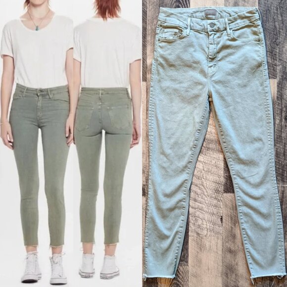 Mother Jeans High Waisted Looker Ankle Fray Green Stretch Denim - Picture 1 of 7